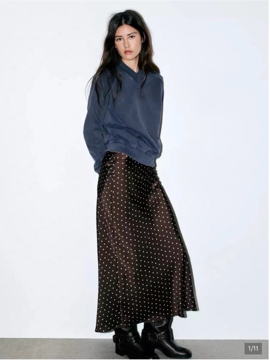 Zara Dresses & Skirts - Zara Black Polka Dot Satin Maxi Skirt